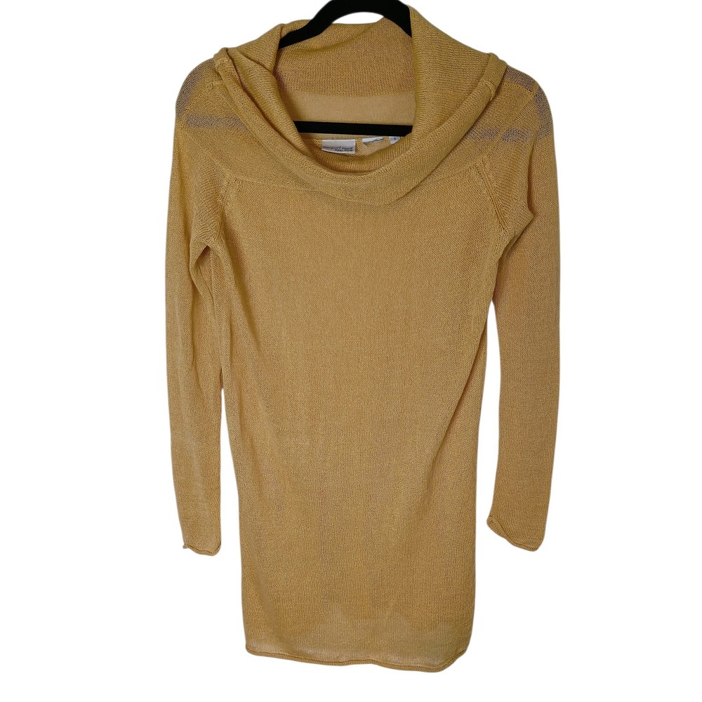 Vintage Newport News Gold Cowl Neck Tunic Sweater Sheer Knit Long Sleeve Women S